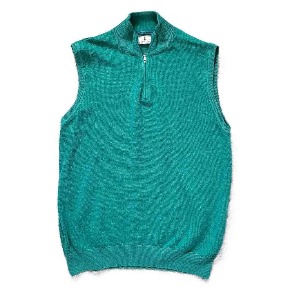 Southern Pines Men’s XL Green Sweater Vest 1/4 Zip Cotton Knit Preppy Golf